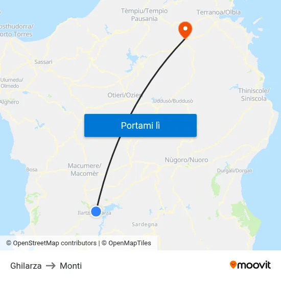 Ghilarza to Monti map