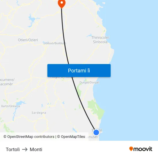 Tortolì to Monti map