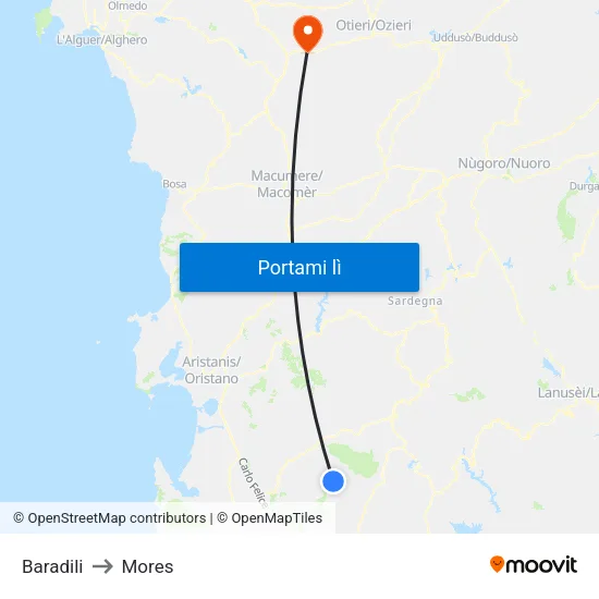Baradili to Mores map