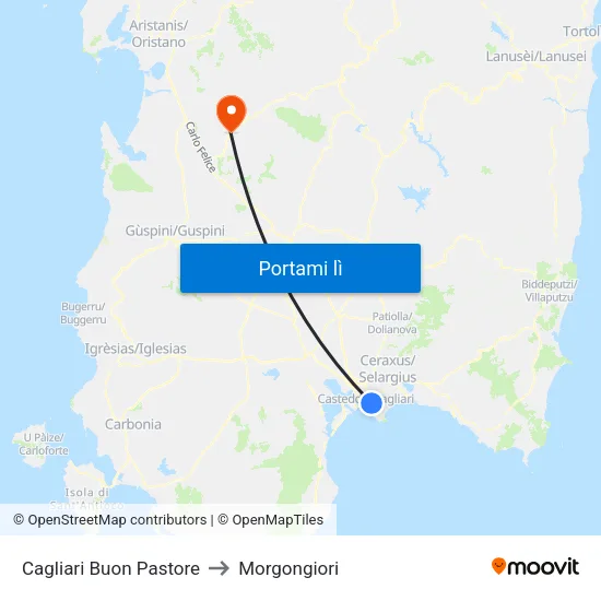 Cagliari Buon Pastore to Morgongiori map