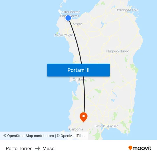 Porto Torres to Musei map