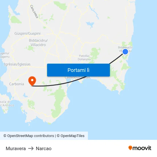Muravera to Narcao map