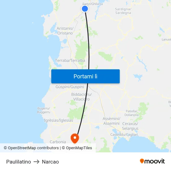 Paulilatino to Narcao map