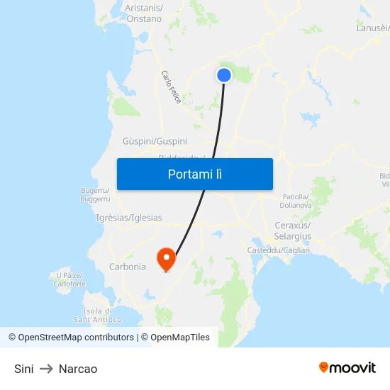 Sini to Narcao map