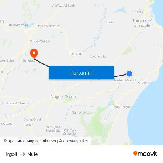Irgoli to Nule map