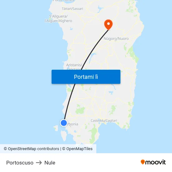 Portoscuso to Nule map
