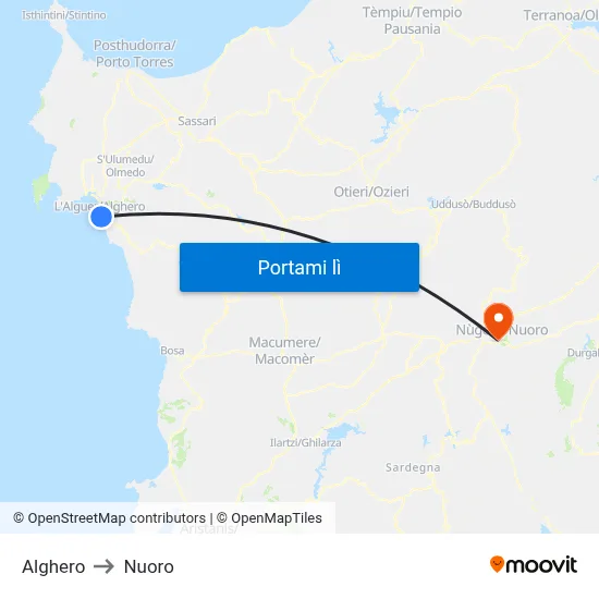 Alghero to Nuoro map