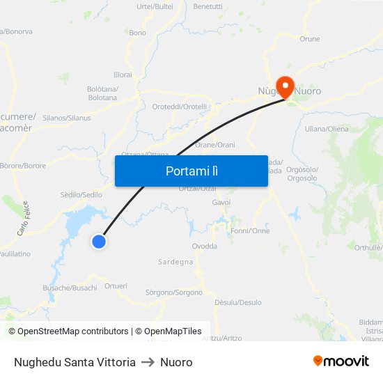 Nughedu Santa Vittoria to Nuoro map