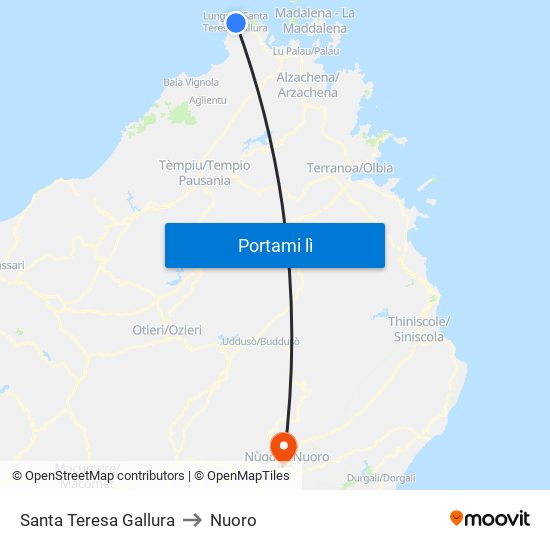 Santa Teresa Gallura to Nuoro map