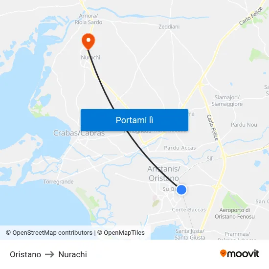 Oristano to Nurachi map