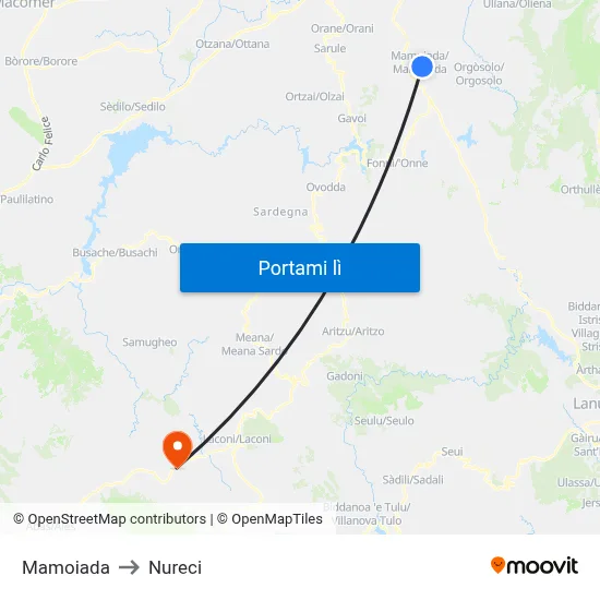 Mamoiada to Nureci map