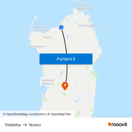 Viddalba to Nureci map