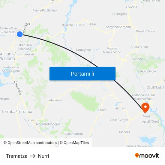 Tramatza to Nurri map