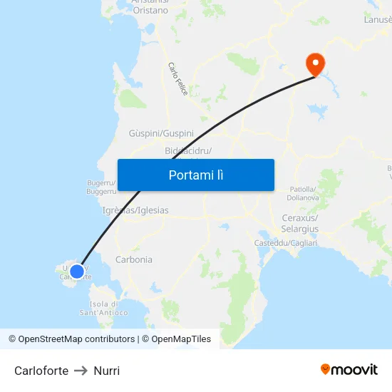 Carloforte to Nurri map