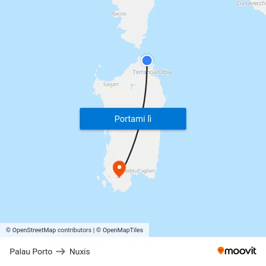 Palau Porto to Nuxis map