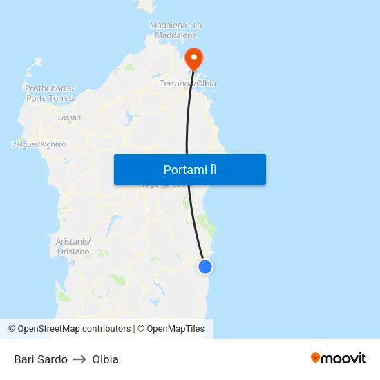 Bari Sardo to Olbia map