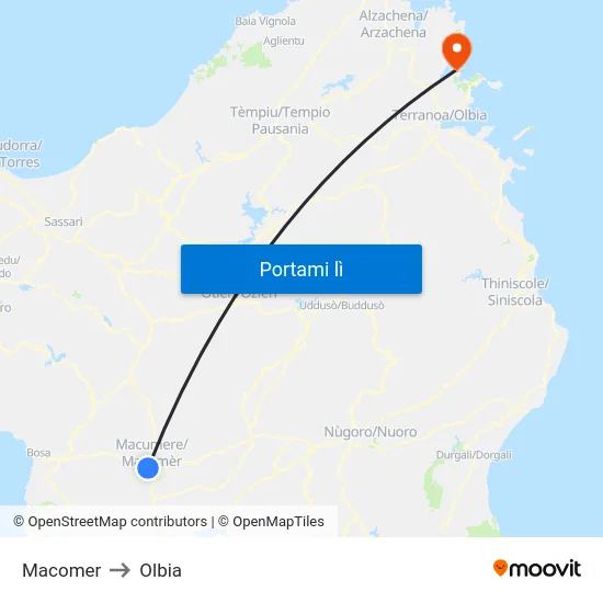 Macomer to Olbia map