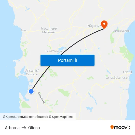 Arborea to Oliena map