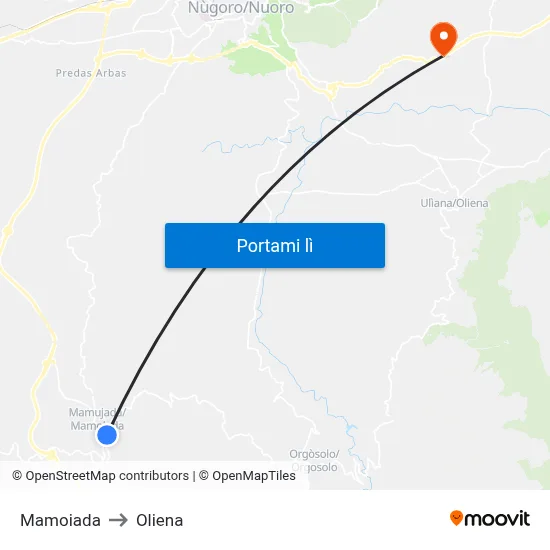 Mamoiada to Oliena map
