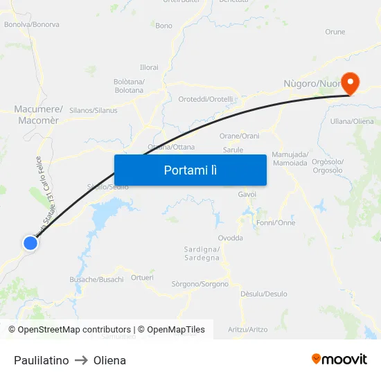 Paulilatino to Oliena map