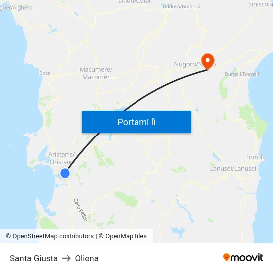 Santa Giusta to Oliena map