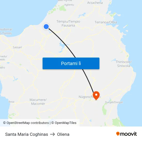 Santa Maria Coghinas to Oliena map
