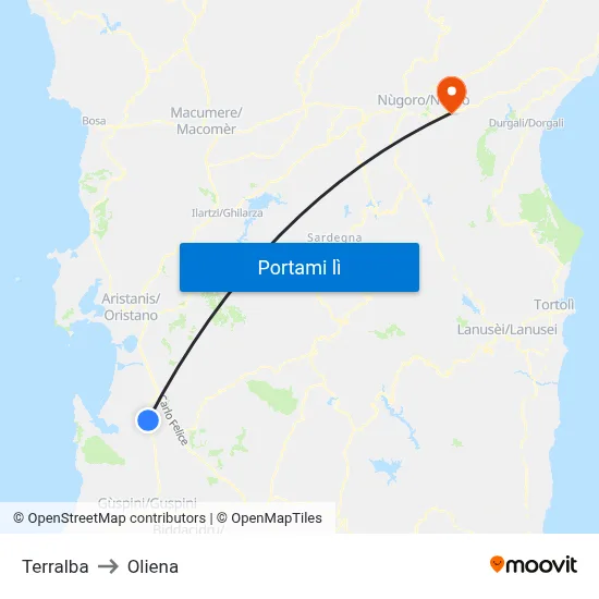 Terralba to Oliena map