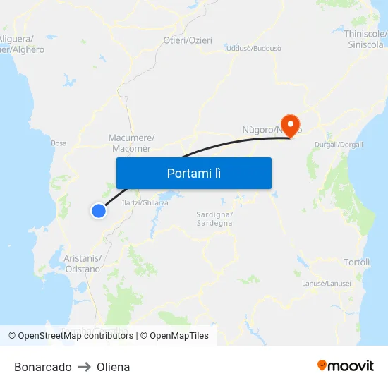 Bonarcado to Oliena map