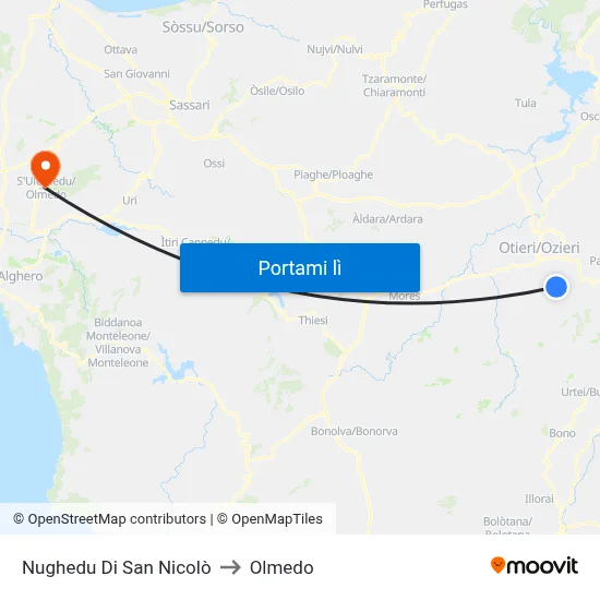 Nughedu Di San Nicolò to Olmedo map