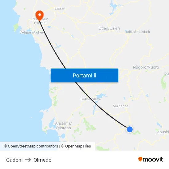 Gadoni to Olmedo map