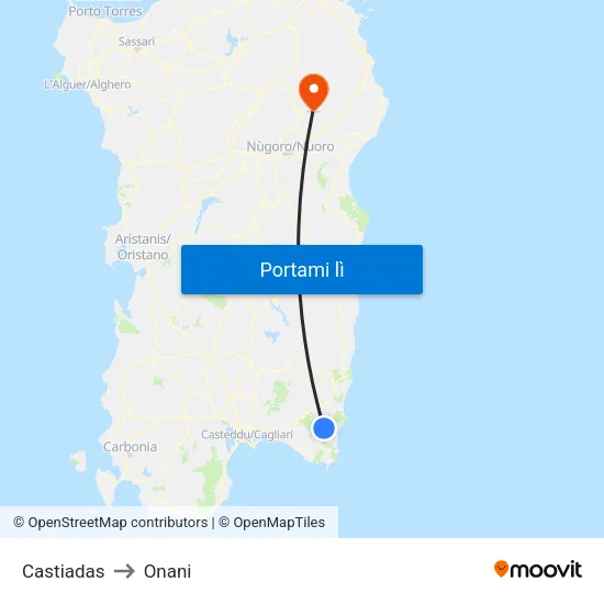 Castiadas to Onani map
