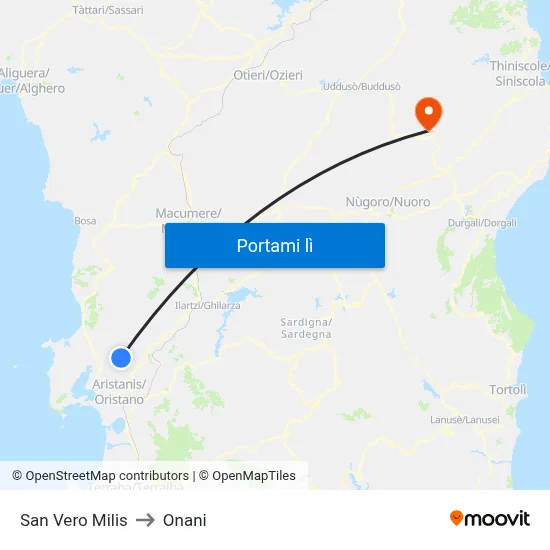 San Vero Milis to Onani map
