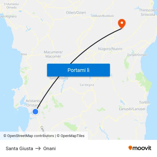 Santa Giusta to Onani map