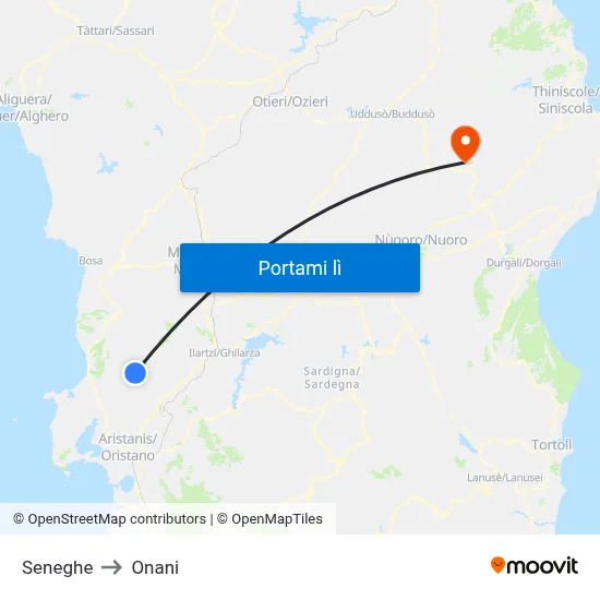Seneghe to Onani map