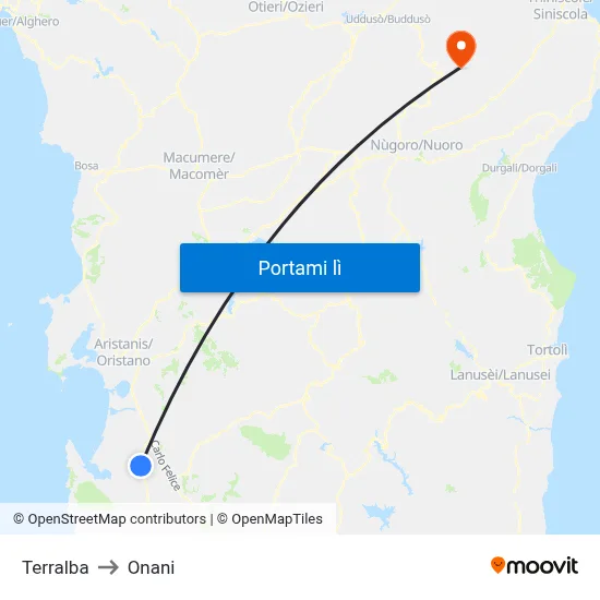 Terralba to Onani map
