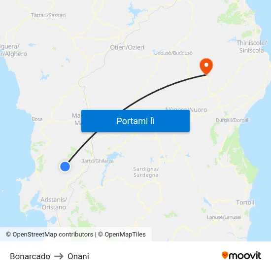 Bonarcado to Onani map