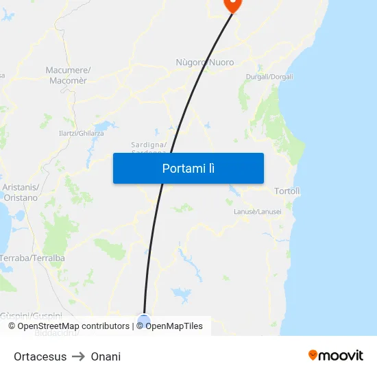 Ortacesus to Onani map