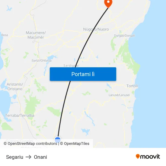 Segariu to Onani map