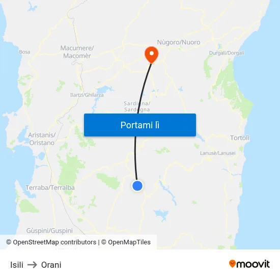 Isili to Orani map