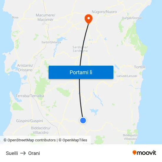 Suelli to Orani map