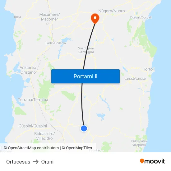 Ortacesus to Orani map