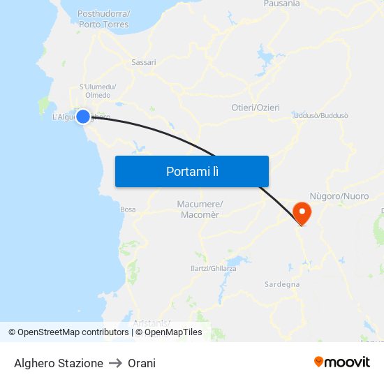 Alghero Stazione to Orani map