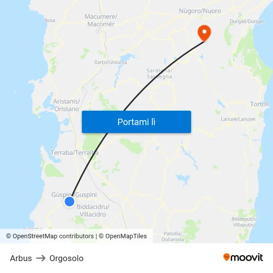 Arbus to Orgosolo map