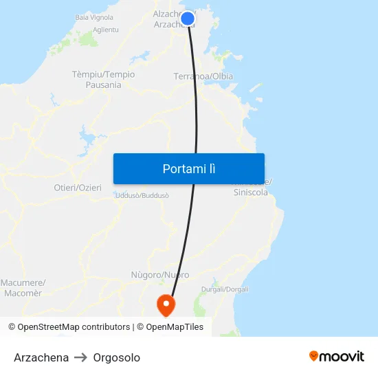 Arzachena to Orgosolo map