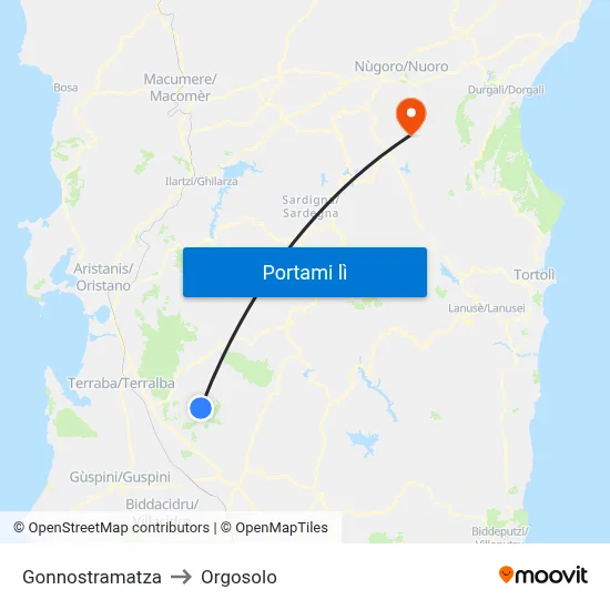 Gonnostramatza to Orgosolo map