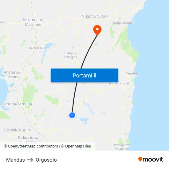 Mandas to Orgosolo map