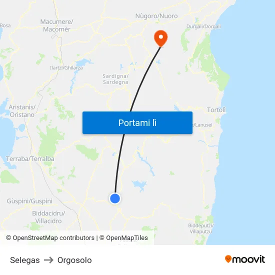 Selegas to Orgosolo map