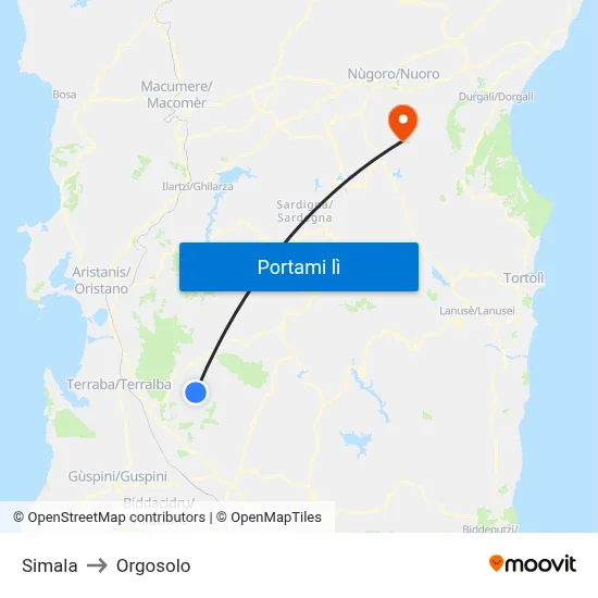 Simala to Orgosolo map