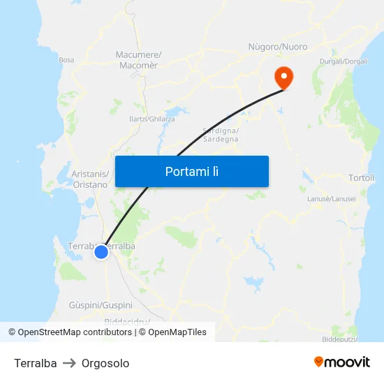 Terralba to Orgosolo map