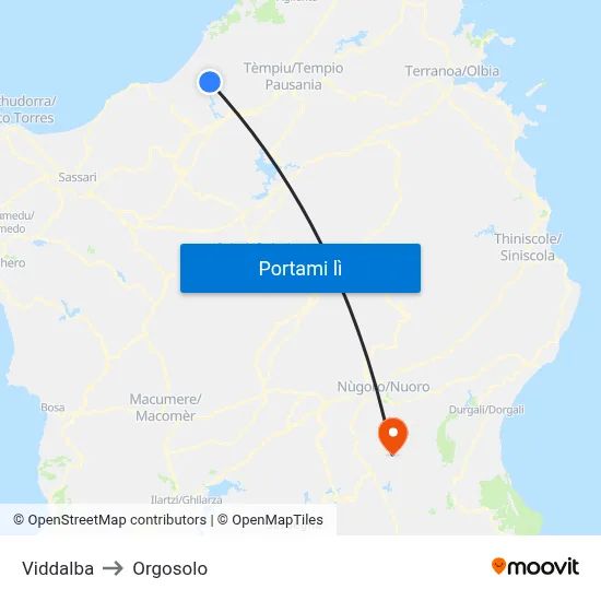 Viddalba to Orgosolo map